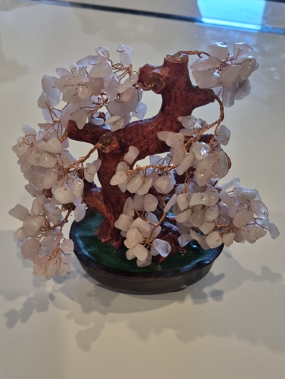 Handcrafted Rose Quartz Gemstone Bonsai Tree Home Accent